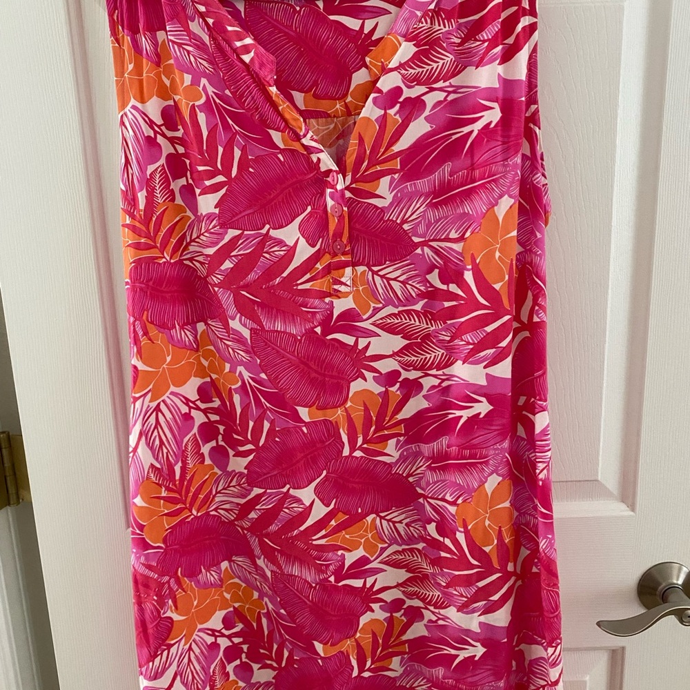 Vibrant Pink and Orange Floral Midi Dress